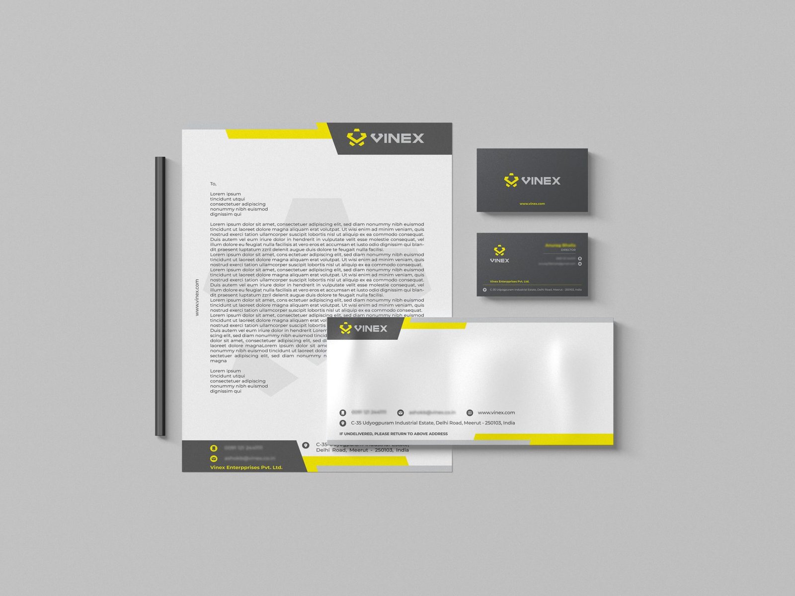Vinex printed stationery and brand collateral designed by Identity Makers