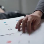 Hand reviewing different types of logos printed on paper